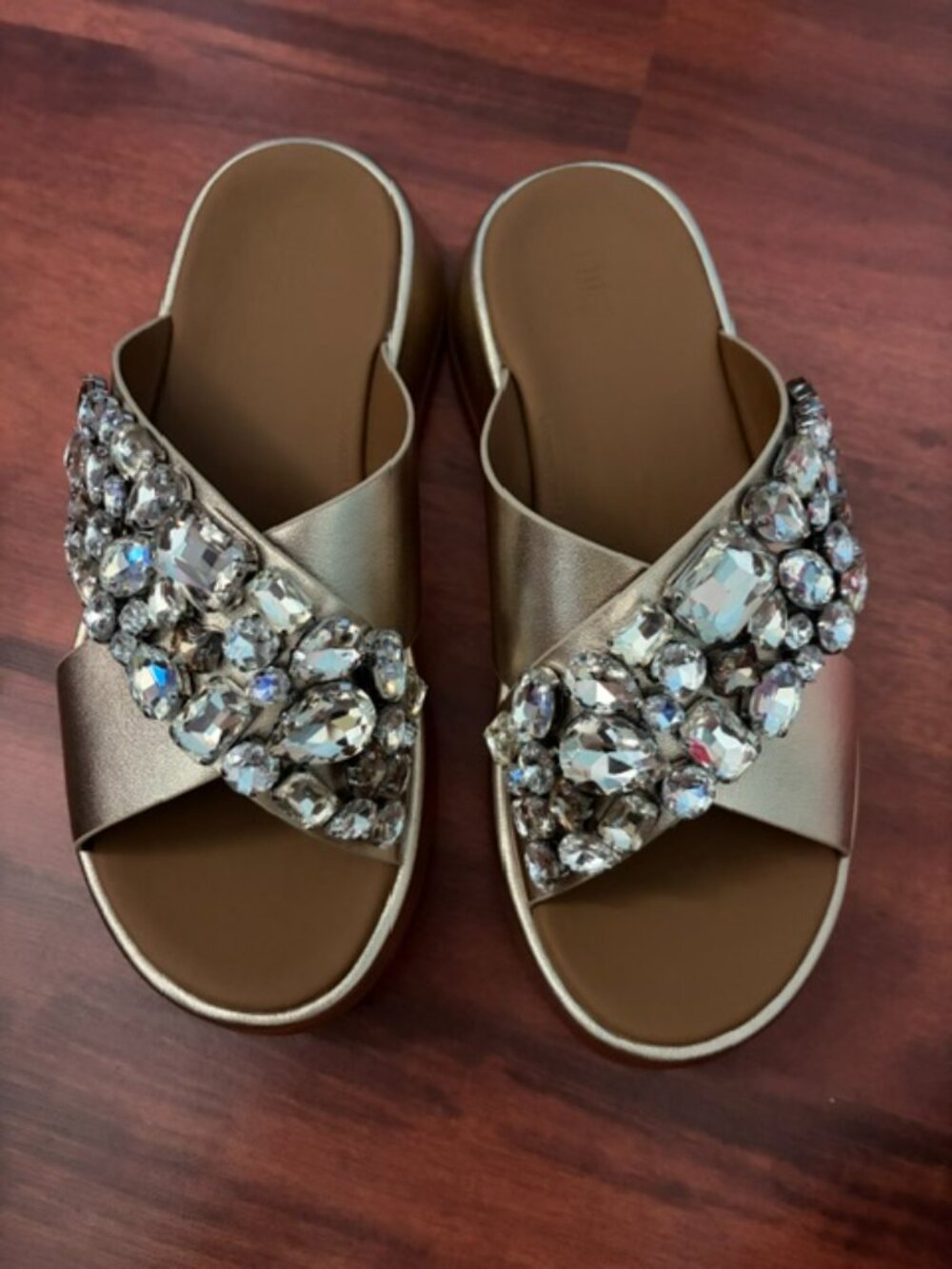 FitFlop F-Mode Jewel Deluxe Leather Cross Slides Platino Women’s US 6 / EU 37 - Picture 3 of 5